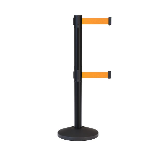 Montour Line Stanchion Dual Belt Barrier Black Post 13ft. Fl.Org Belt M630D-BK-FOR-130